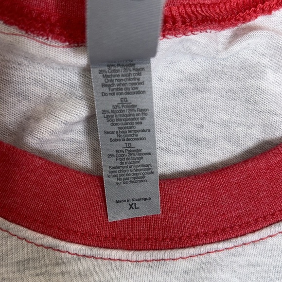 JESUS POSH & DONUTS HEATHER GRAY WITH RED SLEEVES RAGLAN TEE SHIRT TOP SPARKLE - Picture 9 of 9